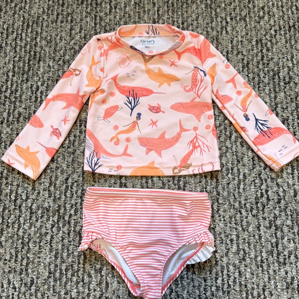 Carter's Pink Coral & Orange Sea Life Rash Guard Set